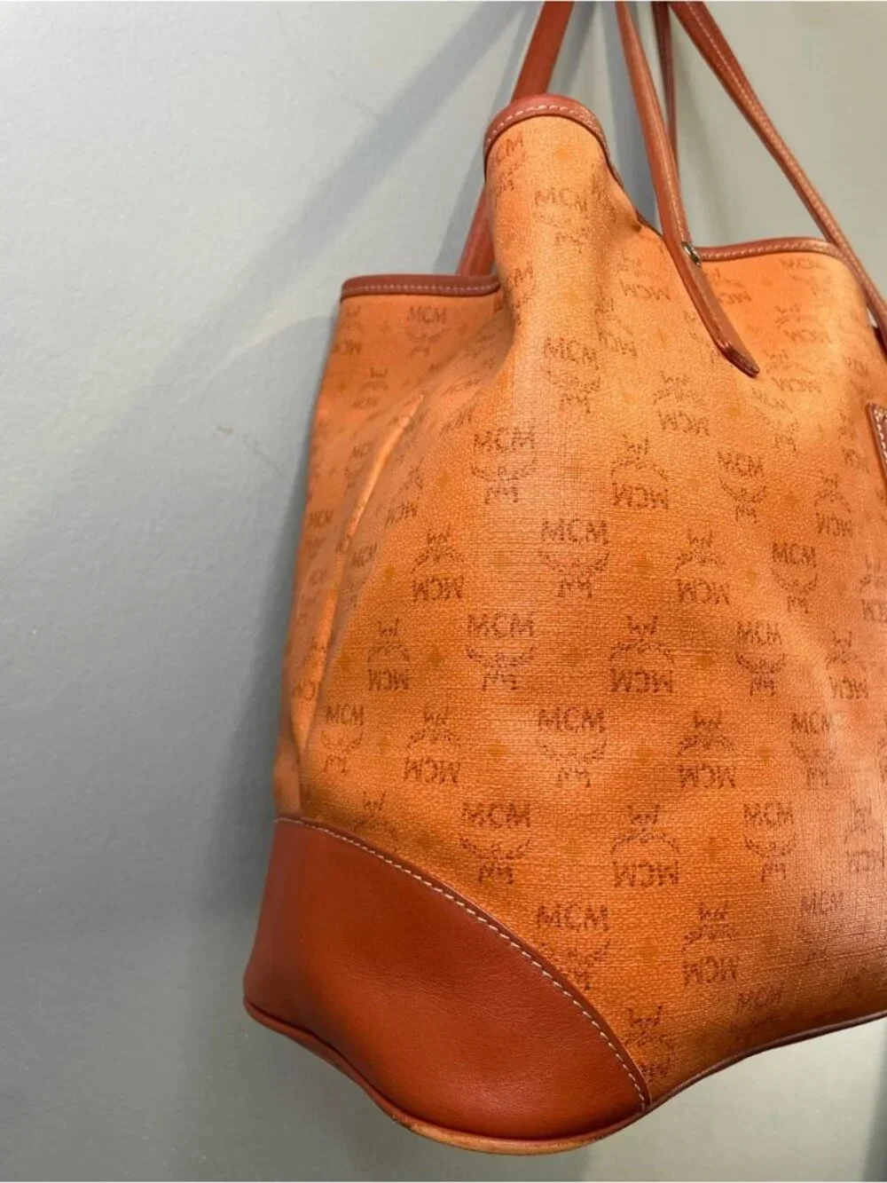 MCM Orange Monogram Tote Bag